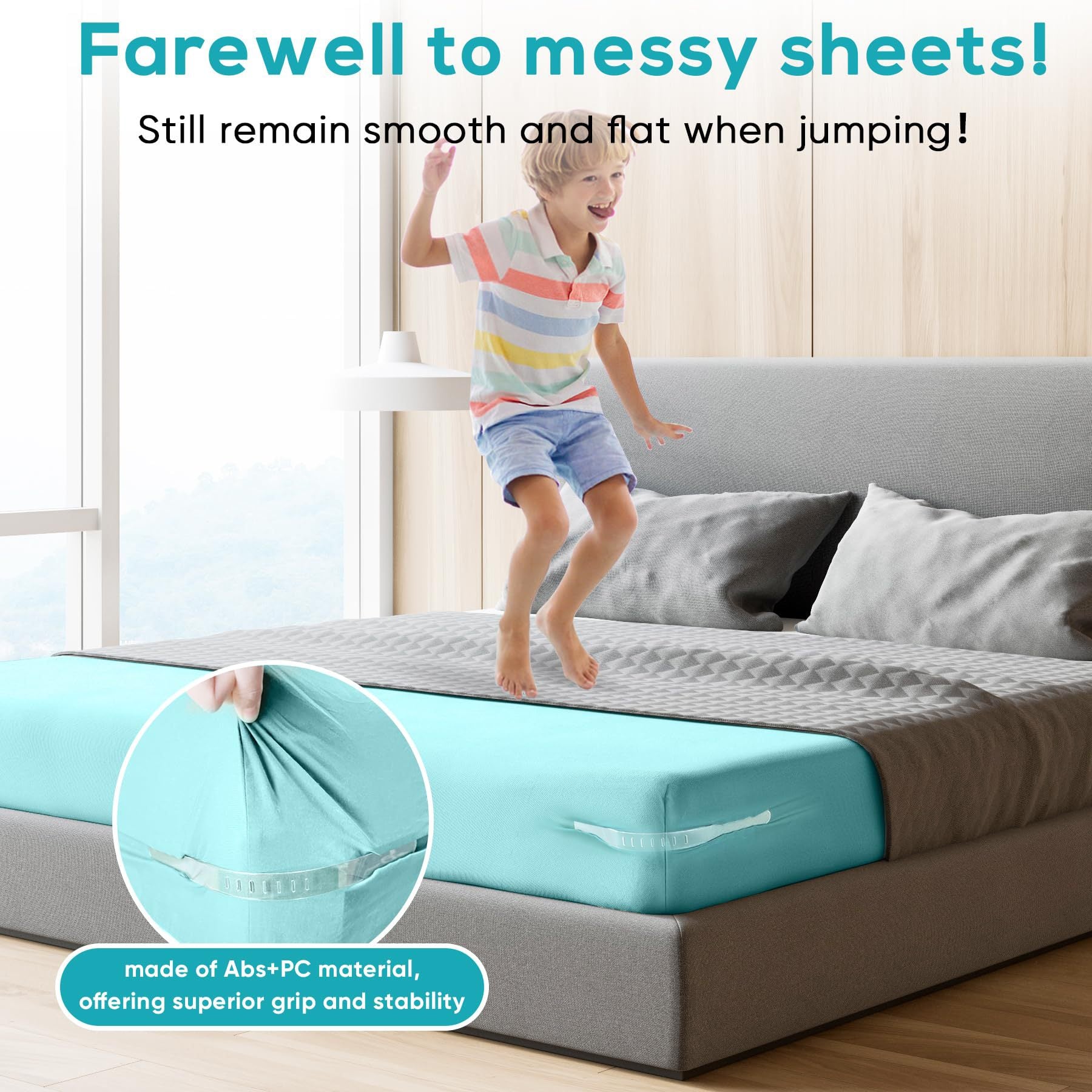 Invisible Sheet and Bed Cover Fastener, Removable and Storable, Keeps Sheets Tight, Sheet Clips for Daily Use White (set of 4)