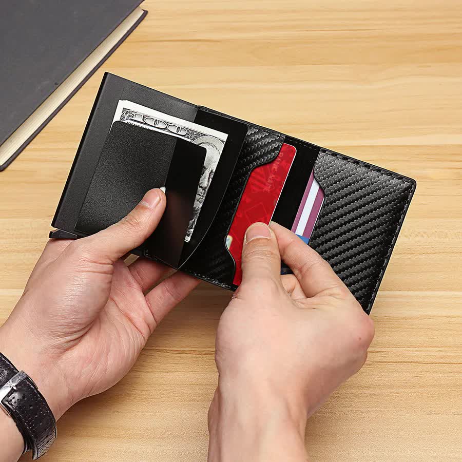 Carbon Fiber Credit Card Holder Wallets Men RFID Black Magic Trifold Leather Slim Mini Wallet Small Money Bag Men's Bags Black
