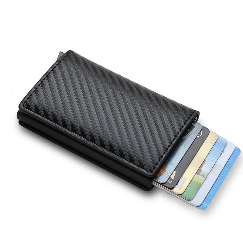 Carbon Fiber Credit Card Holder Wallets Men RFID Black Magic Trifold Leather Slim Mini Wallet Small Money Bag Men's Bags Black