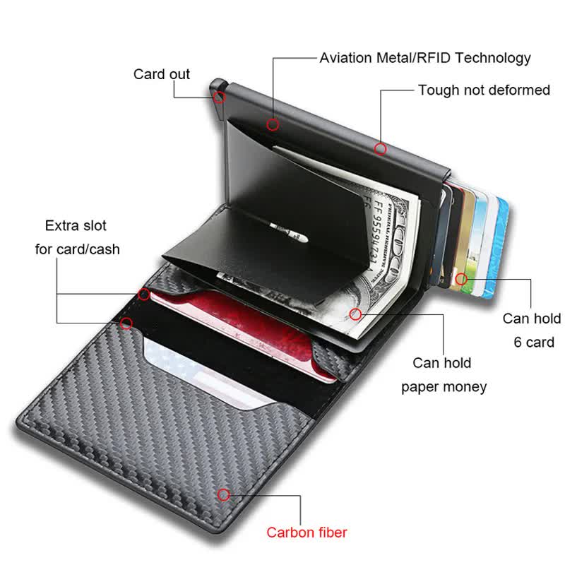 Carbon Fiber Credit Card Holder Wallets Men RFID Black Magic Trifold Leather Slim Mini Wallet Small Money Bag Men's Bags Black
