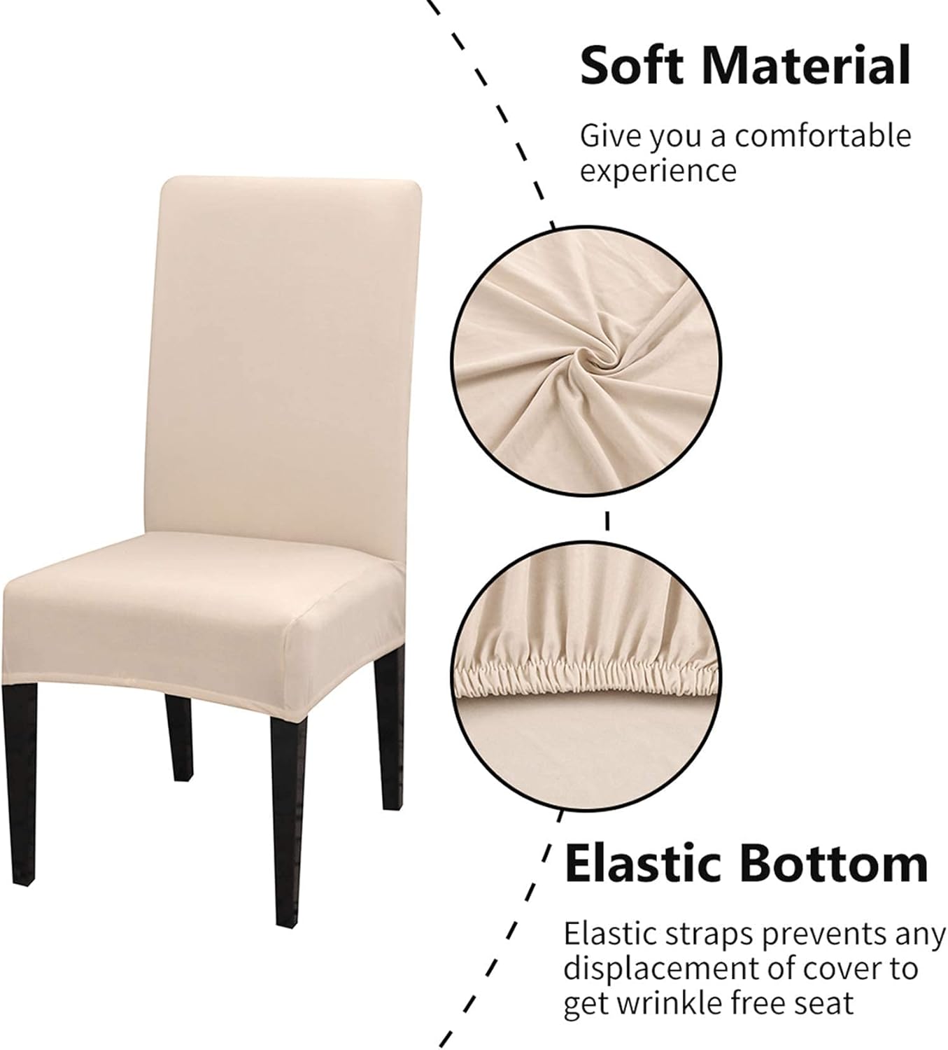 Chair Covers Set of 4 or 6, Stretch Removable Washable Chair Covers Decoration Slipcovers Seat Covers for Hotel beige-tfrf beige 4pcs