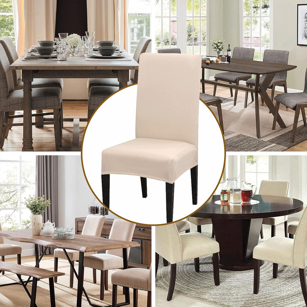 Chair Covers Set of 4 or 6, Stretch Removable Washable Chair Covers Decoration Slipcovers Seat Covers for Hotel beige-tfrf beige 4pcs