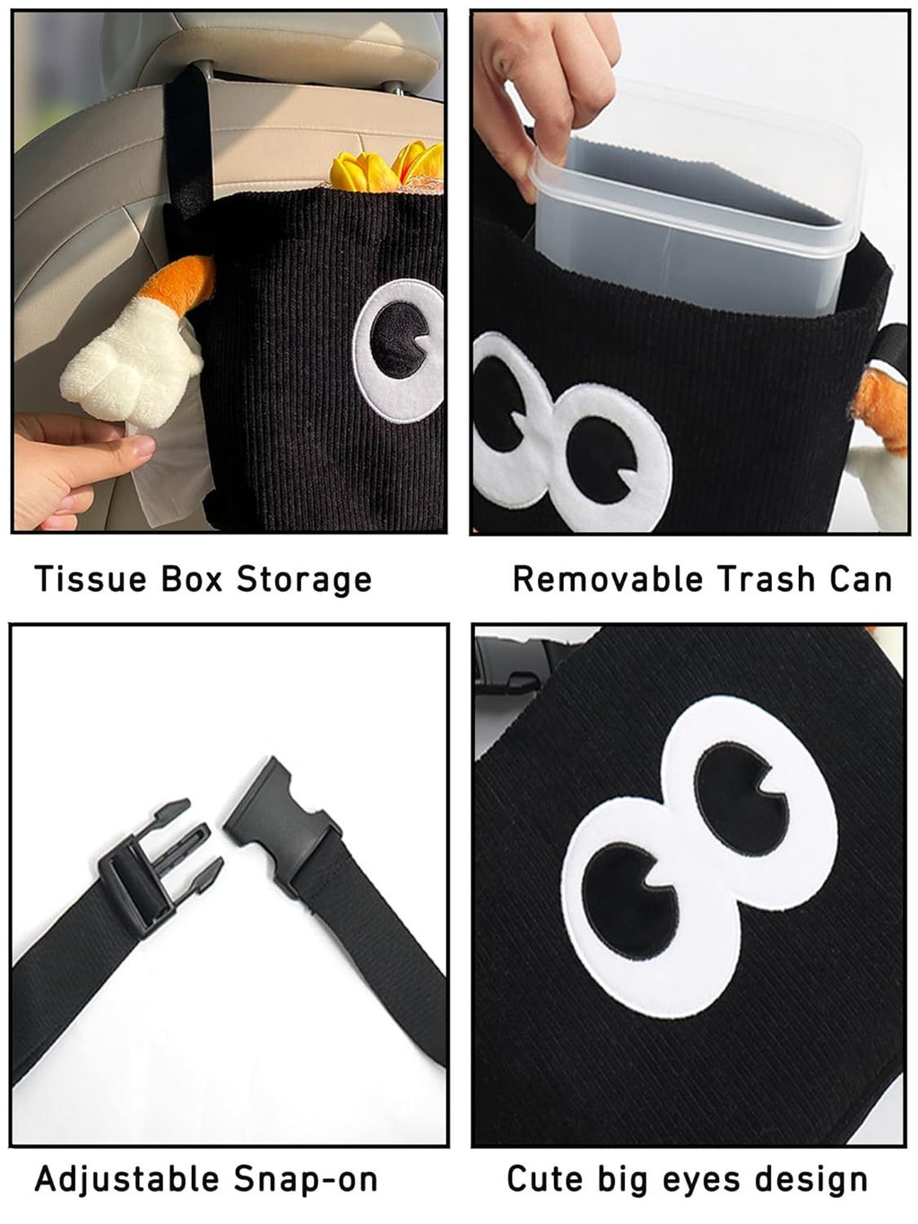 Car Cute 2 in 1 Trash Can with Tissue Holder Box Seat Back Bag Hanging over the Seat Organizer Plush Cartoon Animal Storage Garbage,Black