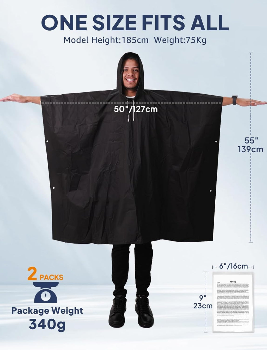 Rain Ponchos for Adult Emergency Raincoats Reusable Hooded Rain Jackets for Men Women(2 pack)