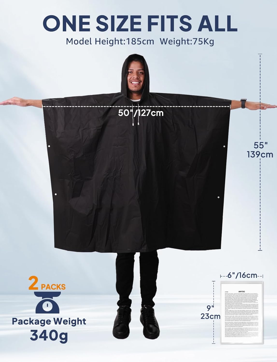 Rain Ponchos for Adult Emergency Raincoats Reusable Hooded Rain Jackets for Men Women(2 pack)