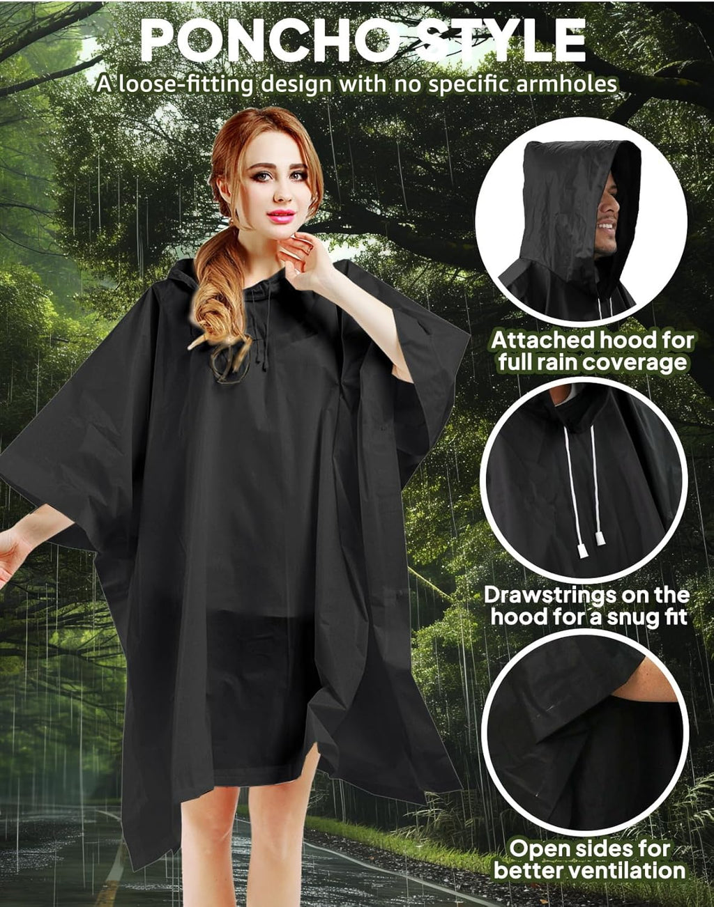 Rain Ponchos for Adult Emergency Raincoats Reusable Hooded Rain Jackets for Men Women(2 pack)