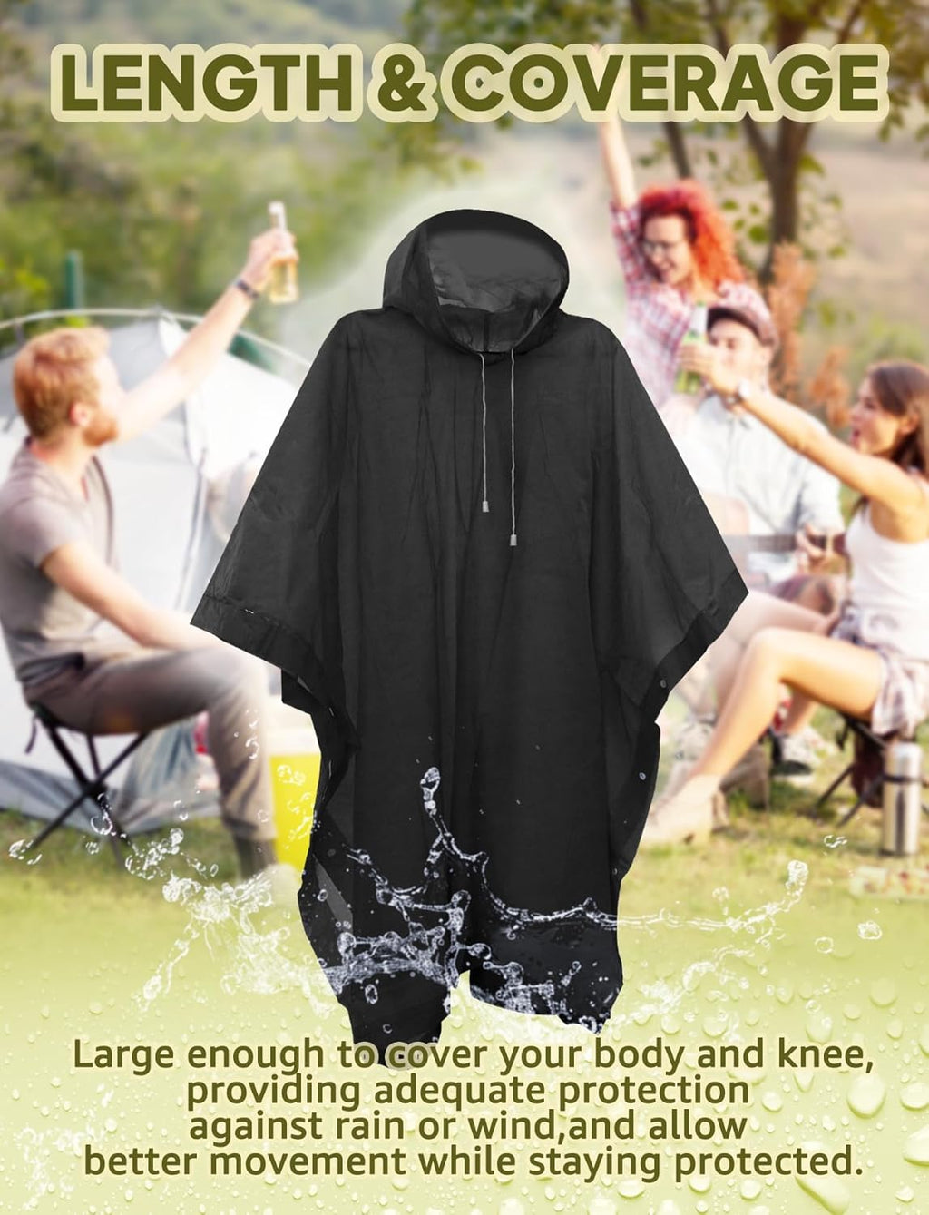 Rain Ponchos for Adult Emergency Raincoats Reusable Hooded Rain Jackets for Men Women(2 pack)