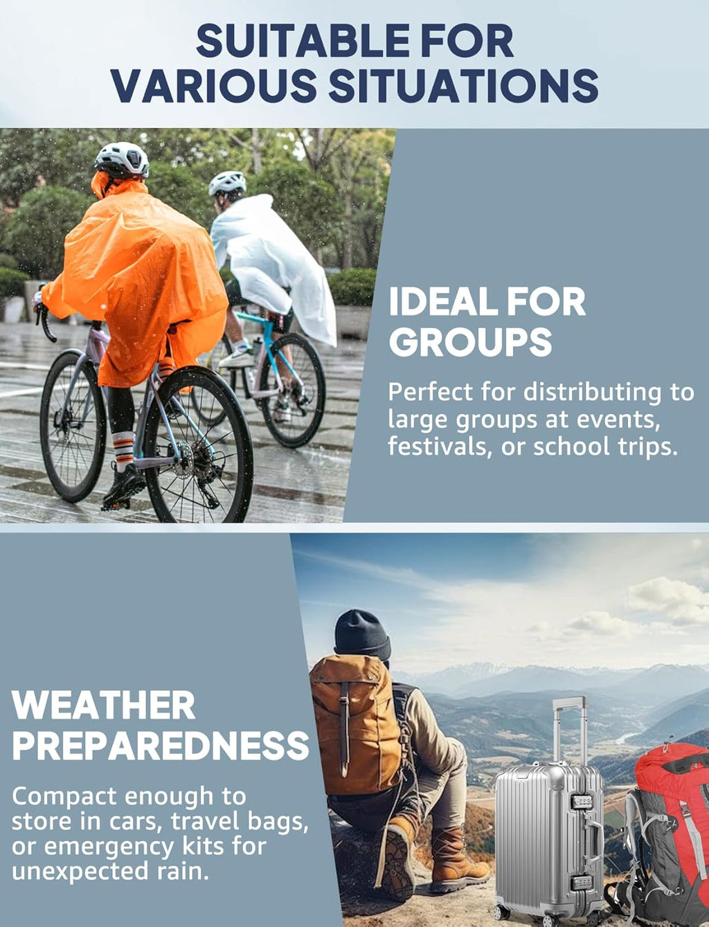 Rain Ponchos for Adult Emergency Raincoats Reusable Hooded Rain Jackets for Men Women(2 pack)
