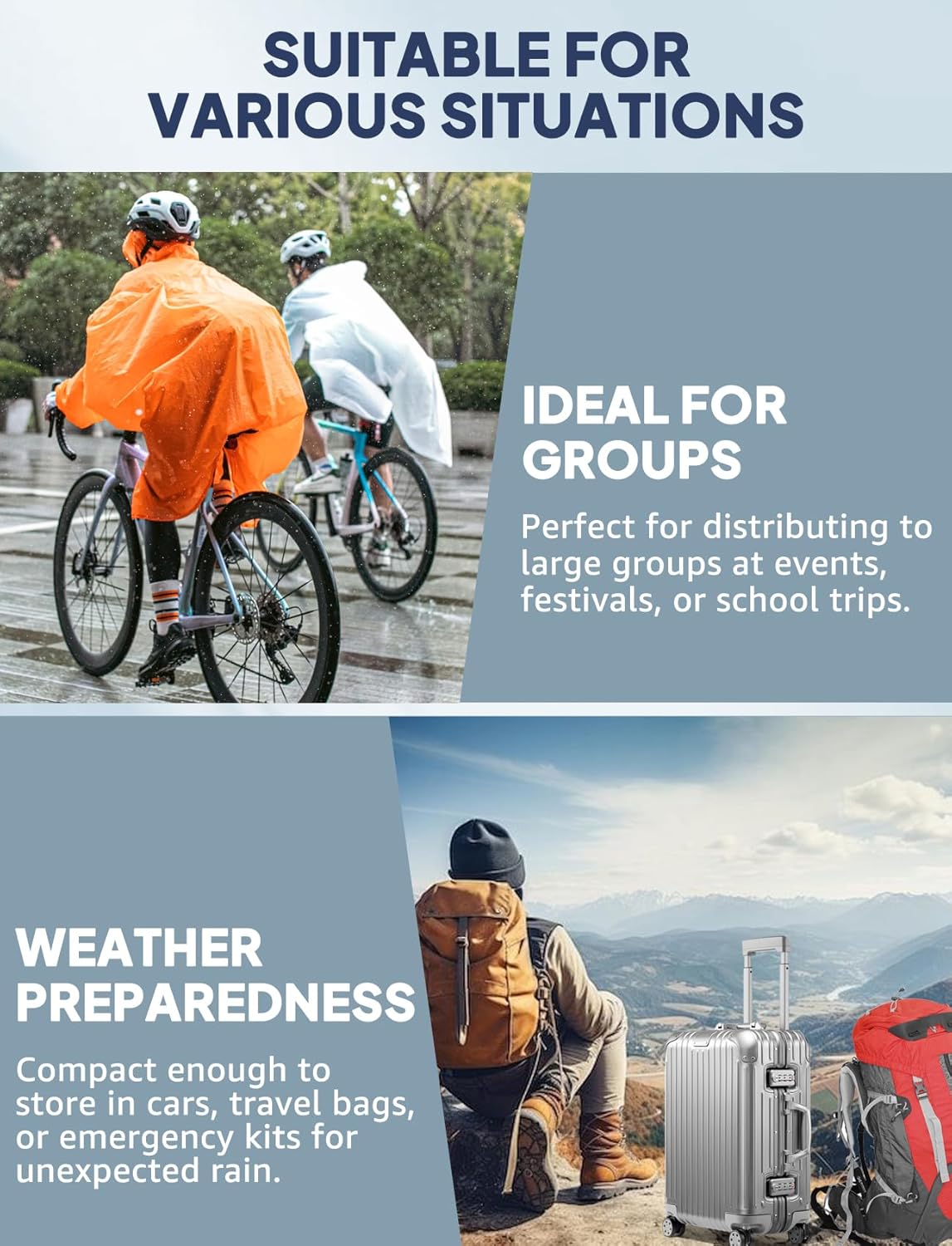 Rain Ponchos for Adult Emergency Raincoats Reusable Hooded Rain Jackets for Men Women(2 pack)