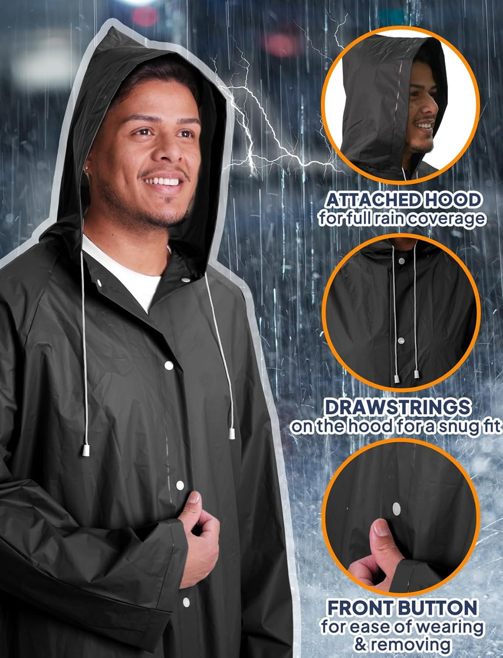 Rain Ponchos for Adults Lightweight Reusable Raincoats for Men Women Emergency Rain Jacket with Hood 2 Pack