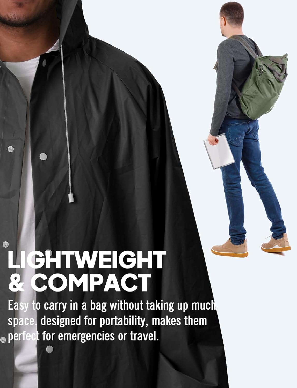 Rain Ponchos for Adults Lightweight Reusable Raincoats for Men Women Emergency Rain Jacket with Hood 2 Pack