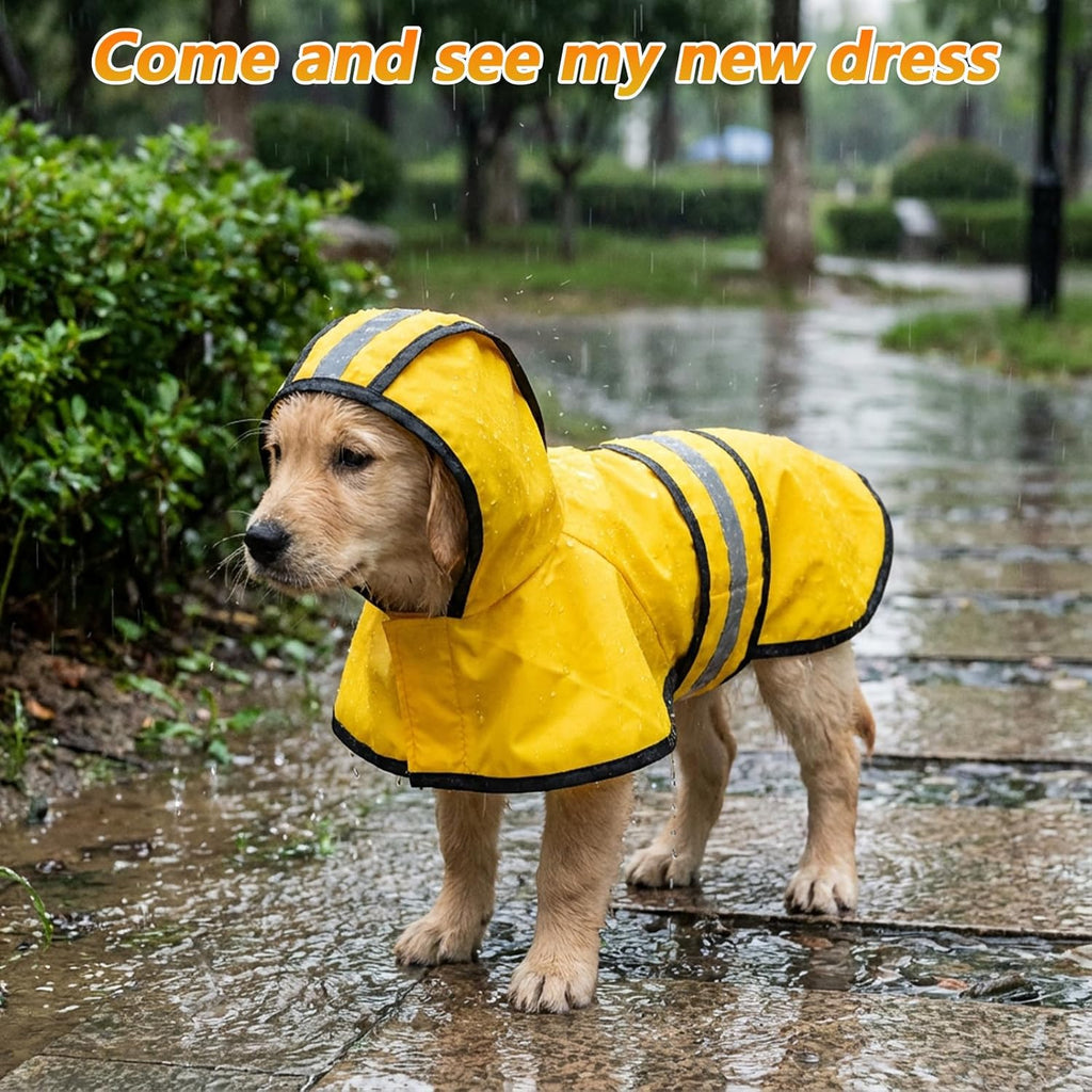 Dog Raincoat with Hood, Rain Jacket for Dogs Waterproof with Reflective Safety Hooded Slicker Poncho, Convenient Leash Hole & Adjustable Fit, Perfect for Small, Medium, and Large Dogs (Yellow M Size)