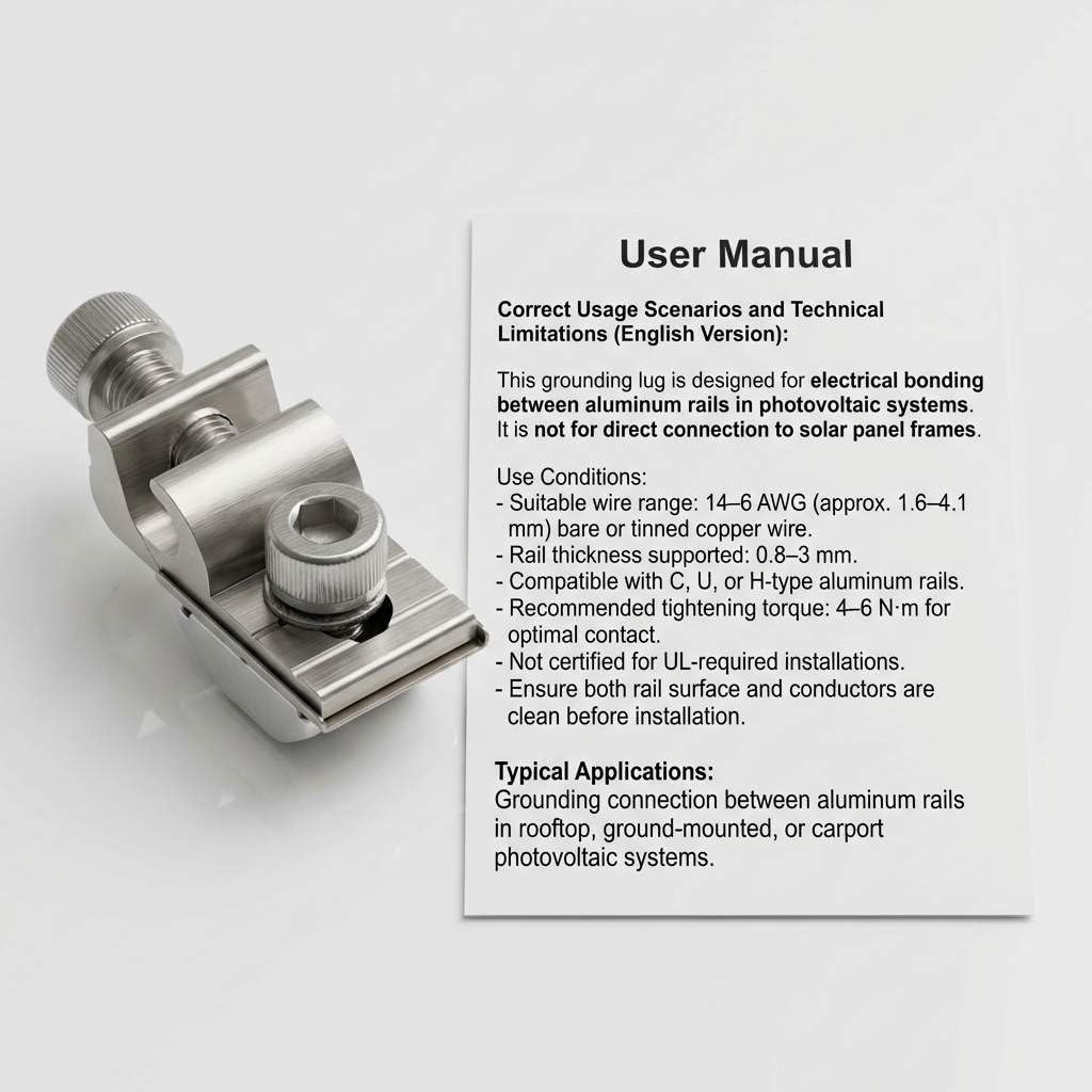Grounding Lug 6.7mm – Aluminium Alloy Rail Connector for Solar Roof, Ground Mount & Carport Systems