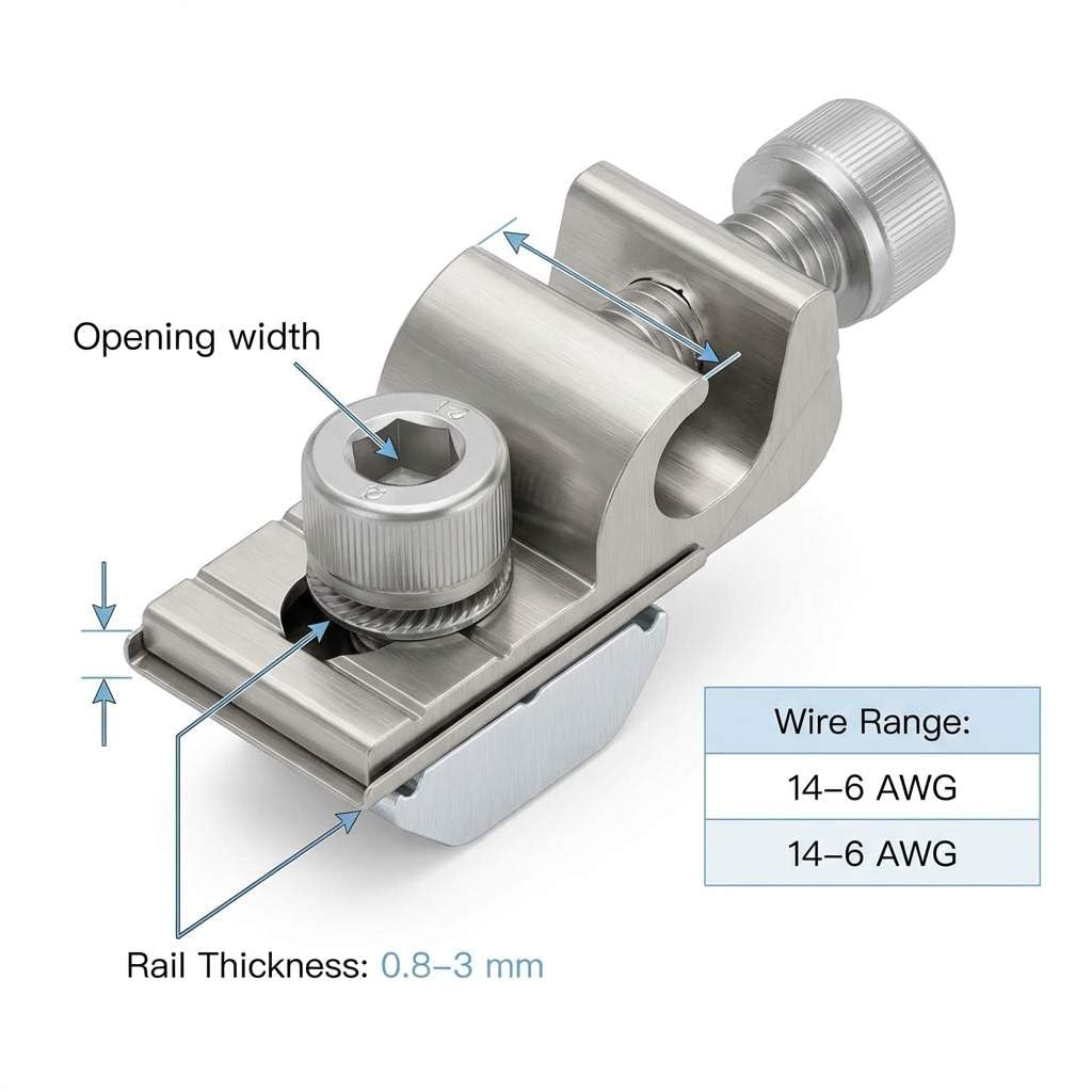 Grounding Lug 6.7mm – Aluminium Alloy Rail Connector for Solar Roof, Ground Mount & Carport Systems