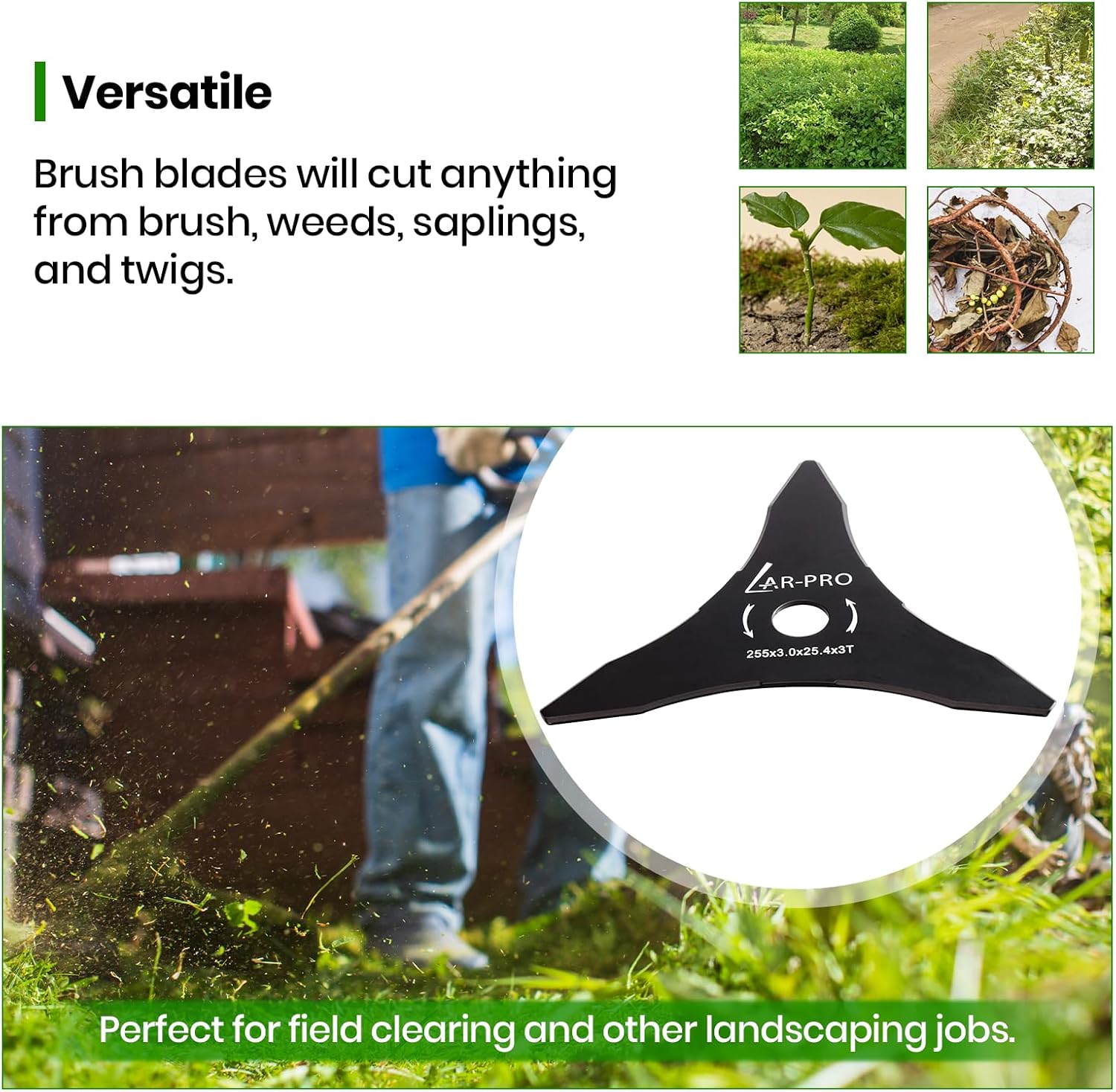 (2-Set) 10" x 3 Teeth Carbon Steel Brush Cutter Blades with Washers - 2 Blades and 2 Washers - Blades for 20mm or 25.4mm Arbor - Compatible with Husqvarna, Stihl, Ego, and More