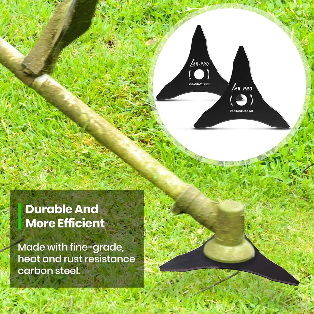 (2-Set) 10" x 3 Teeth Carbon Steel Brush Cutter Blades with Washers - 2 Blades and 2 Washers - Blades for 20mm or 25.4mm Arbor - Compatible with Husqvarna, Stihl, Ego, and More