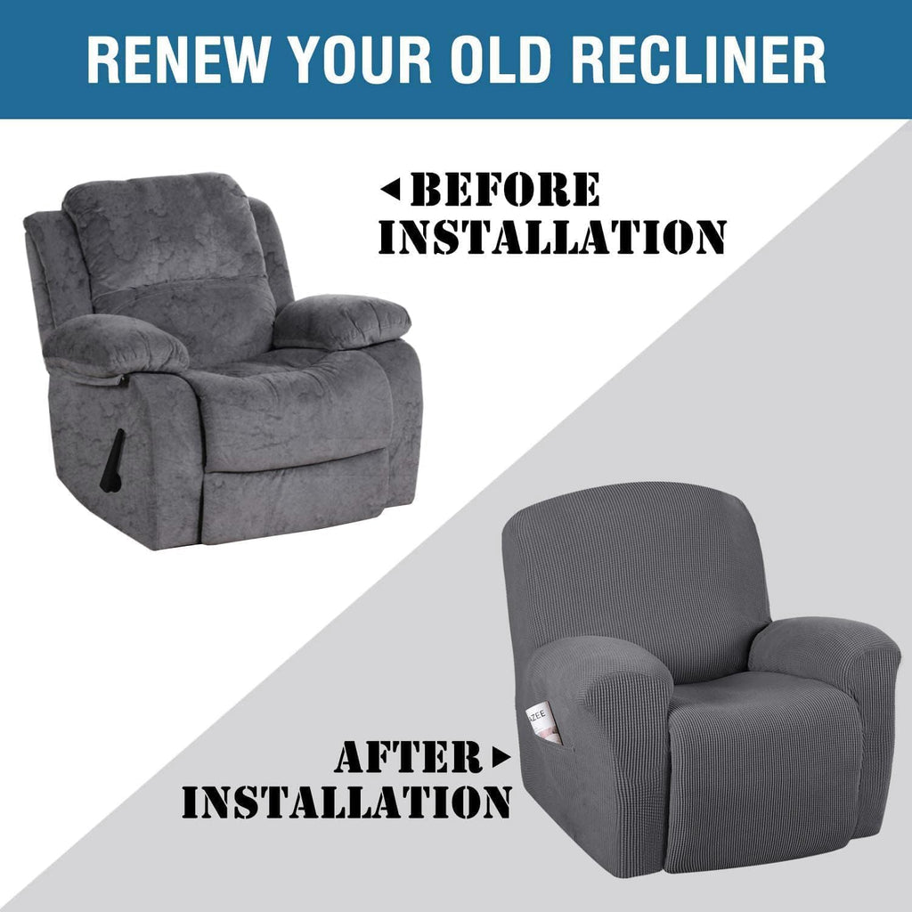 Super Stretch Recliner Couch Covers Chair Cover Form Fitted Non Slip Reclining Slipcovers for Standard Large Recliner, Soft Thick (1 Pack, Grey)