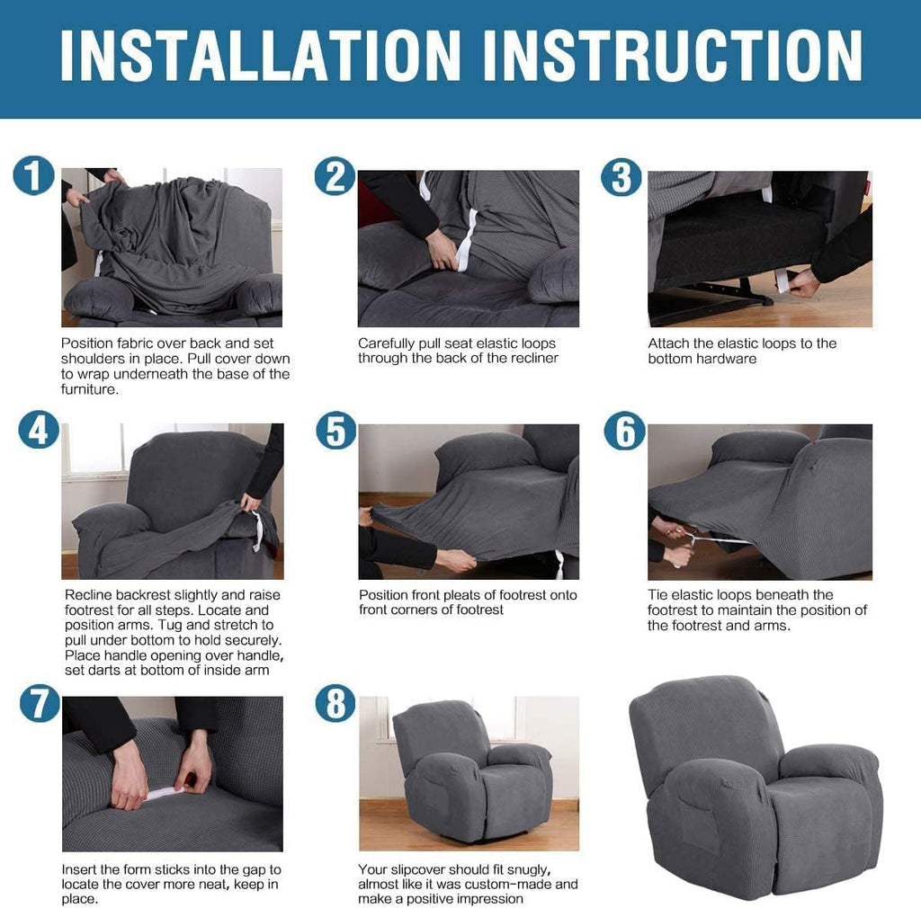 Super Stretch Recliner Couch Covers Chair Cover Form Fitted Non Slip Reclining Slipcovers for Standard Large Recliner, Soft Thick (1 Pack, Grey)