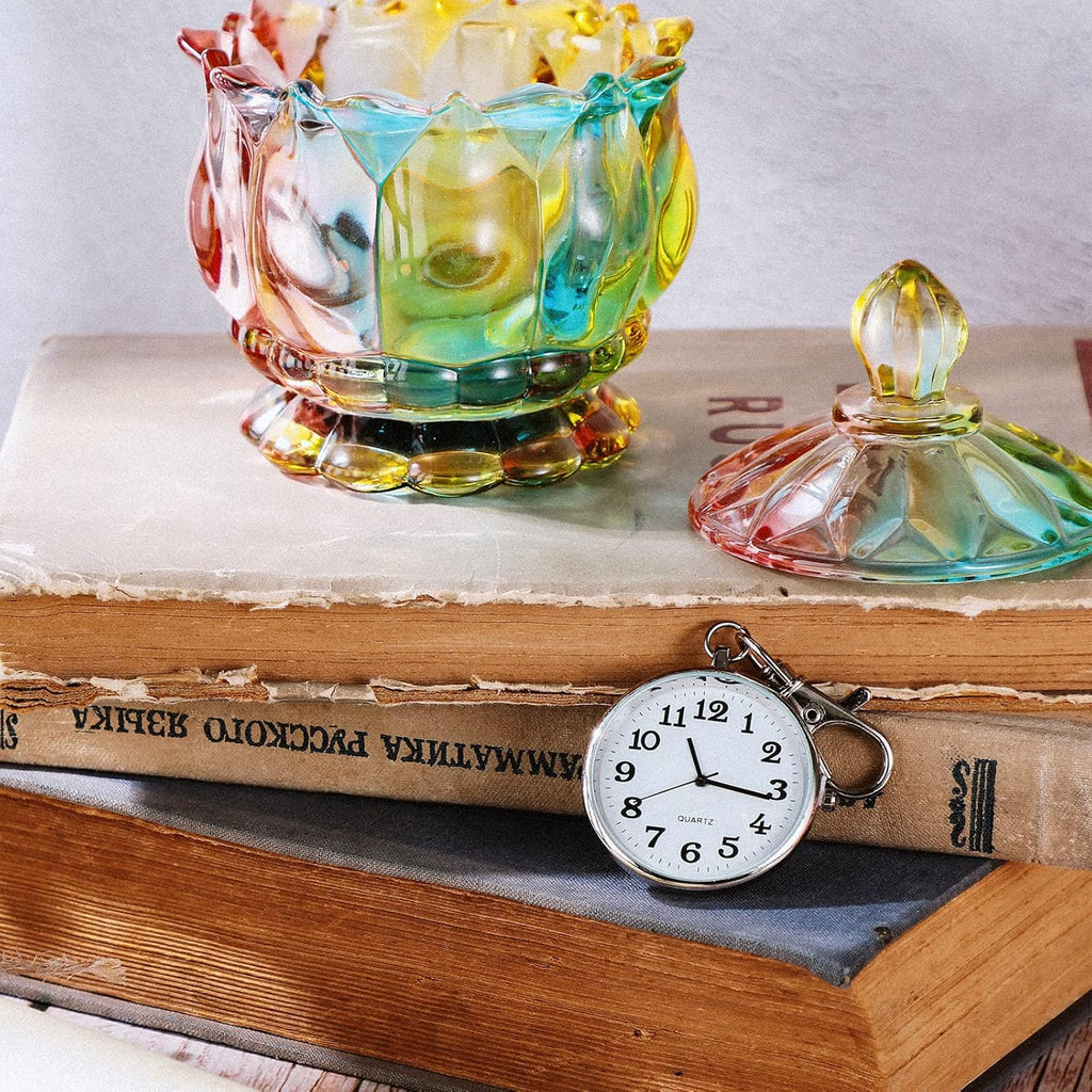 2 Pieces Quartz Pocket Watch with Key Buckle Round Keychain Clip on Watch Portable Unisex