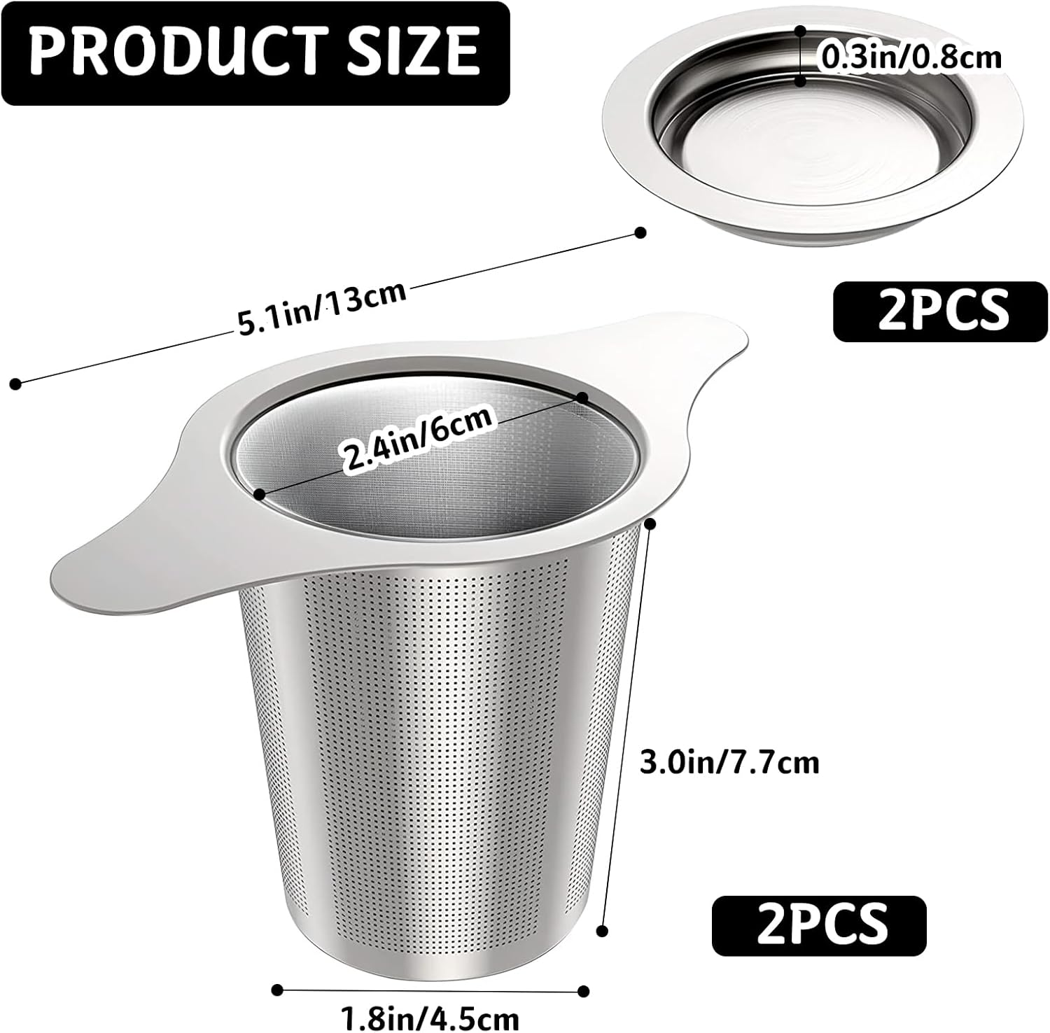2 Pack Tea Infuser Stainless Steel Mesh Strainer, Tea Strainer Steeper Filter with Double Handles for Hanging on Teapots, Mugs, Cups to Steep Loose Leaf Tea and Coffee, Large Capacity (Silver)