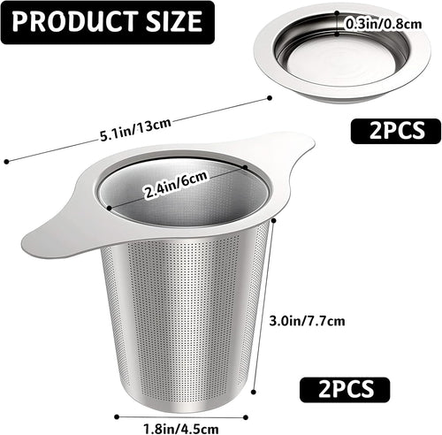 2 Pack Tea Infuser Stainless Steel Mesh Strainer, Tea Strainer Steeper Filter with Double Handles for Hanging on Teapots, Mugs, Cups to Steep Loose Leaf Tea and Coffee, Large Capacity (Silver)