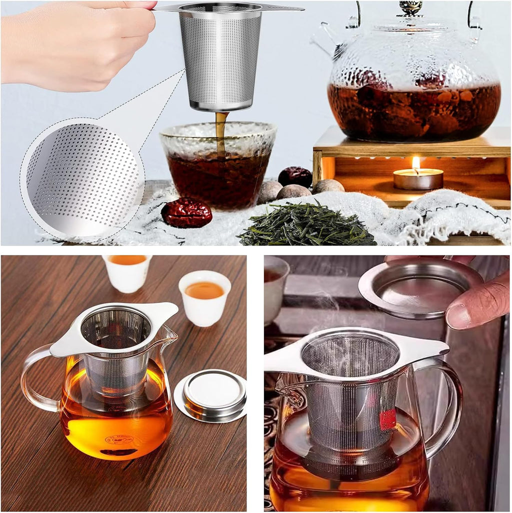 2 Pack Tea Infuser Stainless Steel Mesh Strainer, Tea Strainer Steeper Filter with Double Handles for Hanging on Teapots, Mugs, Cups to Steep Loose Leaf Tea and Coffee, Large Capacity (Silver)