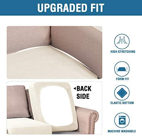 High Stretch Individual Seat Cushion Covers Sofa Slipcovers Couch Featuring Jacquard Textured Twill Fabric (3 Pack for 3 Sofa, Natural, Large) Natural -