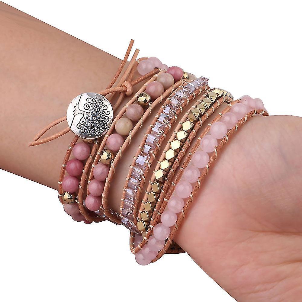 Natural Crystal Stone Woven Bracelet Multi-turn Pure Hand-woven Bracelets Retro Bracelet Women Bangle