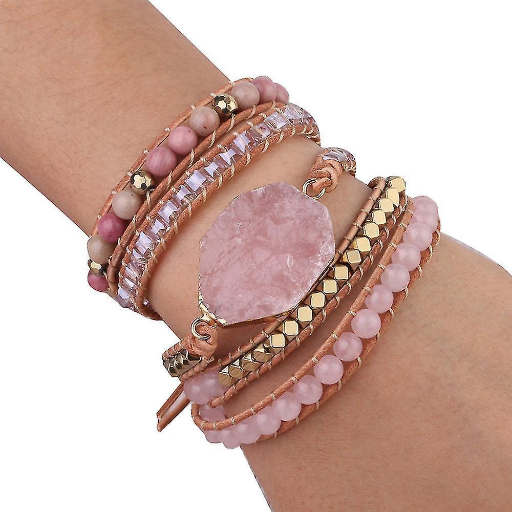 Natural Crystal Stone Woven Bracelet Multi-turn Pure Hand-woven Bracelets Retro Bracelet Women Bangle