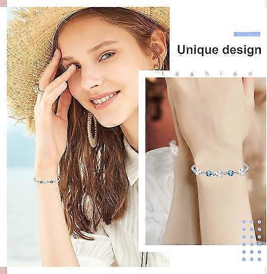 Silver Bracelet for Women,Four-Leaf Clover Bracelet Shiny Crystal Diamond Adjustable Bracelet Mother's Day Jewelry Gift Birthday Christmas Gifts for Women