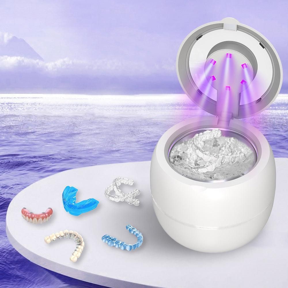 Ultrasonic Retainer Cleaner Machine 45kHz Ultrasonic Dentures Cleaner for Night Guards Braces Aligner White