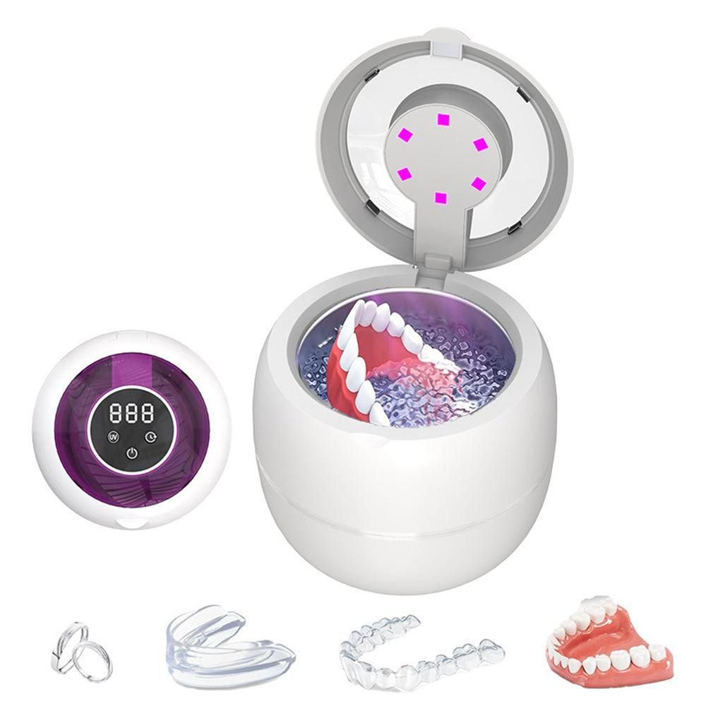 Ultrasonic Retainer Cleaner Machine 45kHz Ultrasonic Dentures Cleaner for Night Guards Braces Aligner White