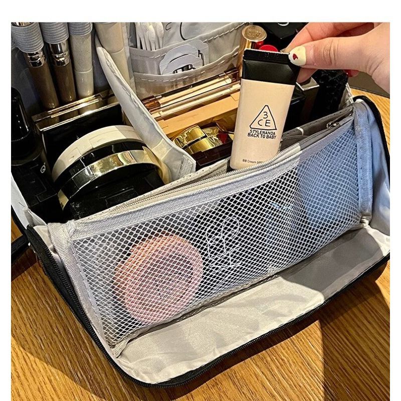 Portable Multi-Functional Toiletry Bag, Stand-Up Large-Capacity Storage Bag for Makeup Brushes, Cosmetics, and Toiletries, Jinbu Multi-Compartment Storage Bag - Black