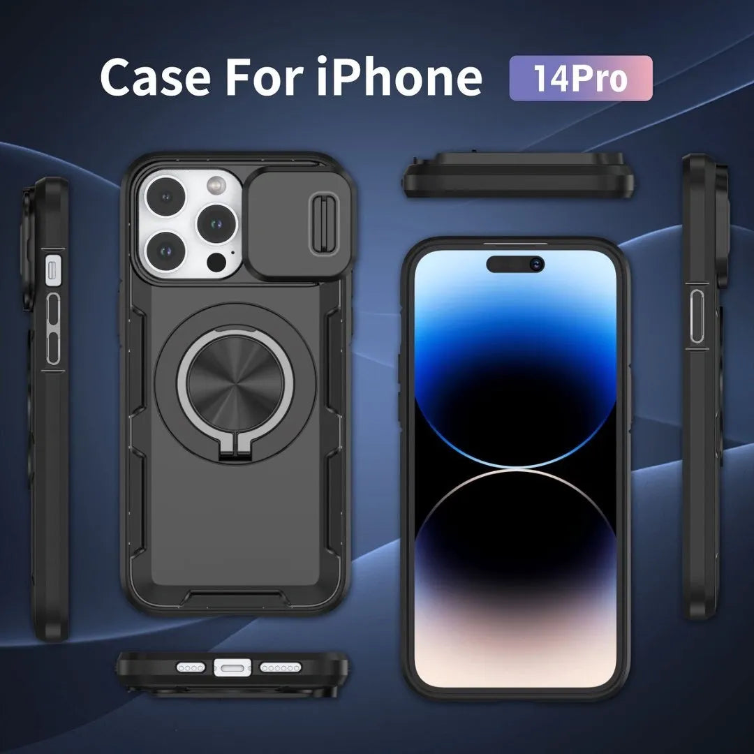 Red Warrior 2-in-1 Magnetic Sliding Lens Case black for iPhone 14 Pro