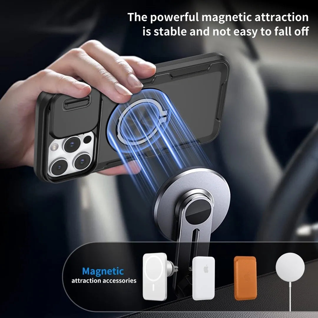 Red Warrior 2-in-1 Magnetic Sliding Lens Case black for iPhone 15 Pro