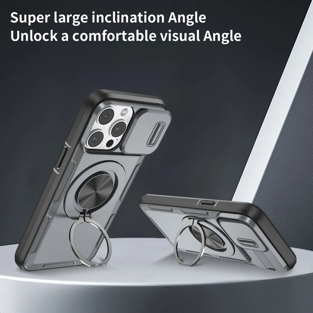 Red Warrior 2-in-1 Magnetic Sliding Lens Case grey for iPhone 15 Pro Max