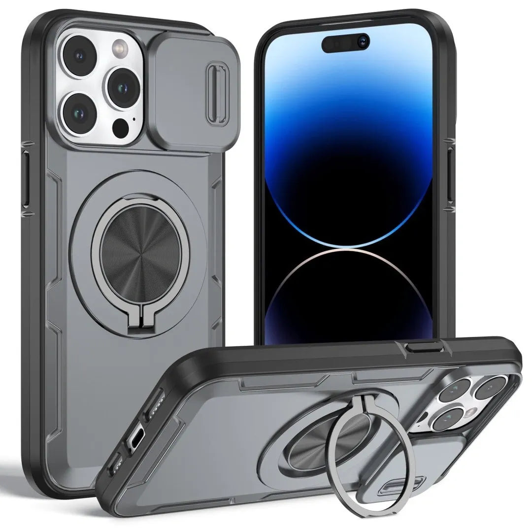 Red Warrior 2-in-1 Magnetic Sliding Lens Case grey for iPhone 15 Pro