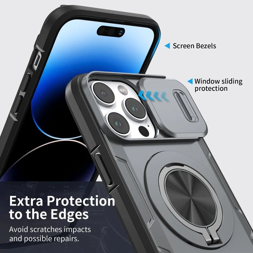 Red Warrior 2-in-1 Magnetic Sliding Lens Case grey for iPhone 15 Pro