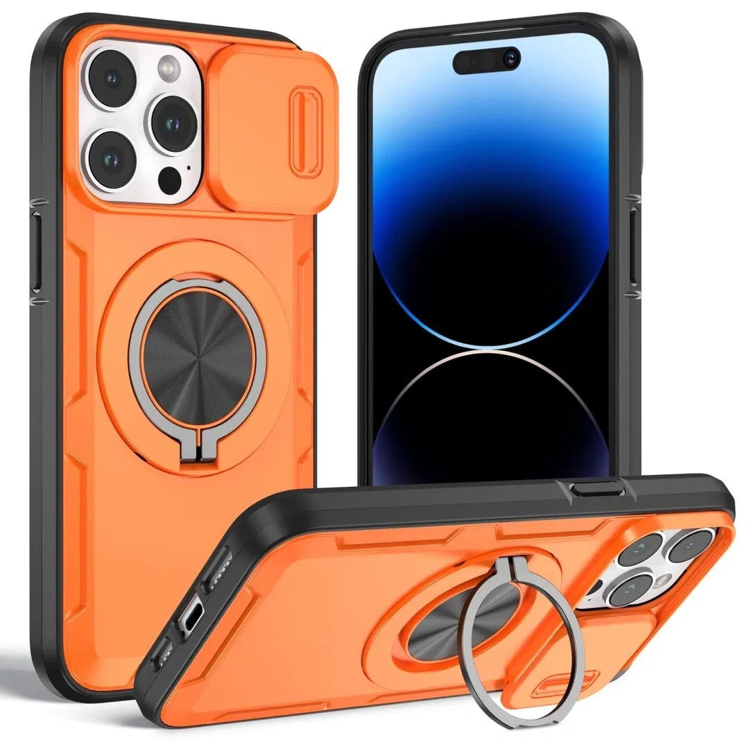 Red Warrior 2-in-1 Magnetic Sliding Lens Case orange for iPhone 14 Pro