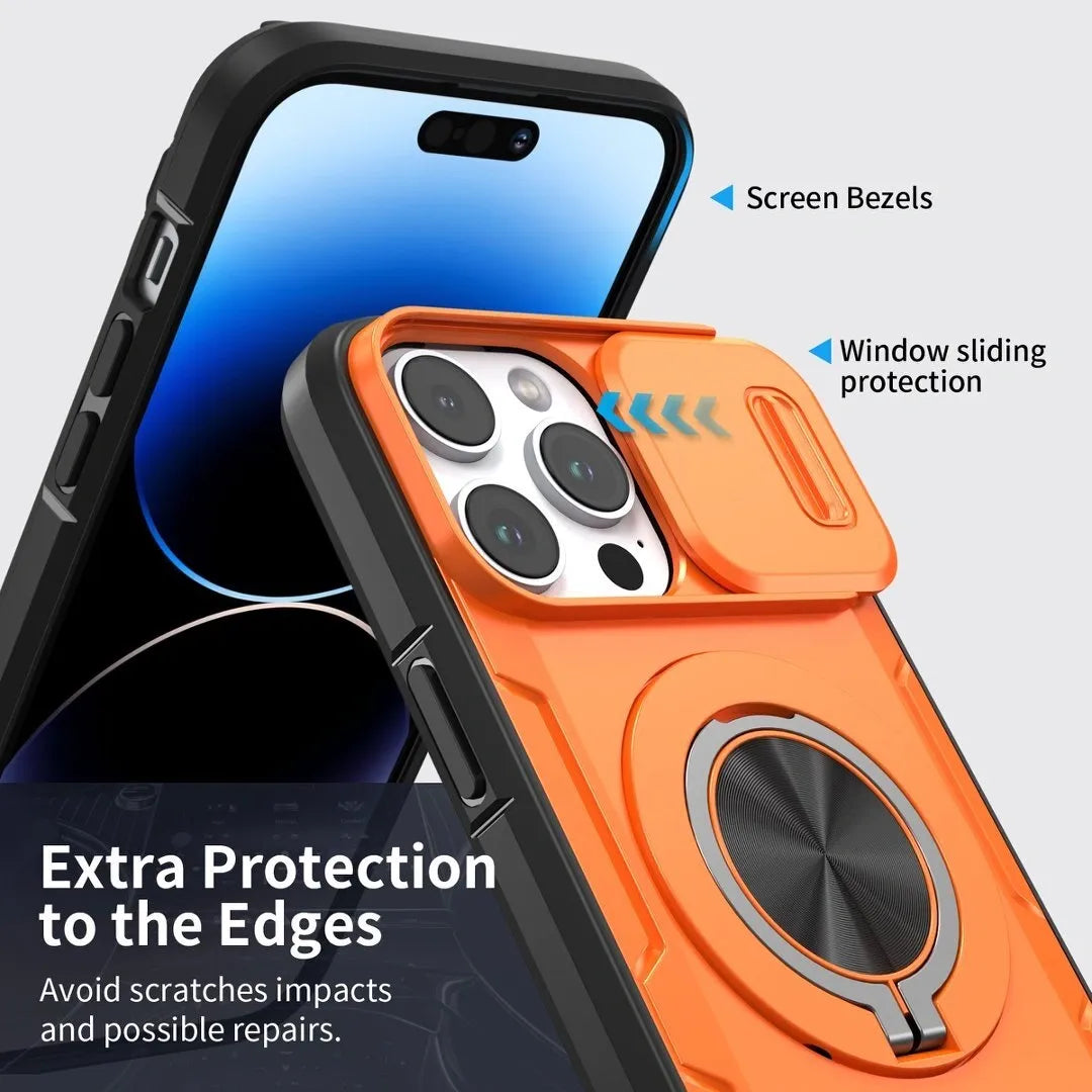 Red Warrior 2-in-1 Magnetic Sliding Lens Case orange for iPhone 14 Pro