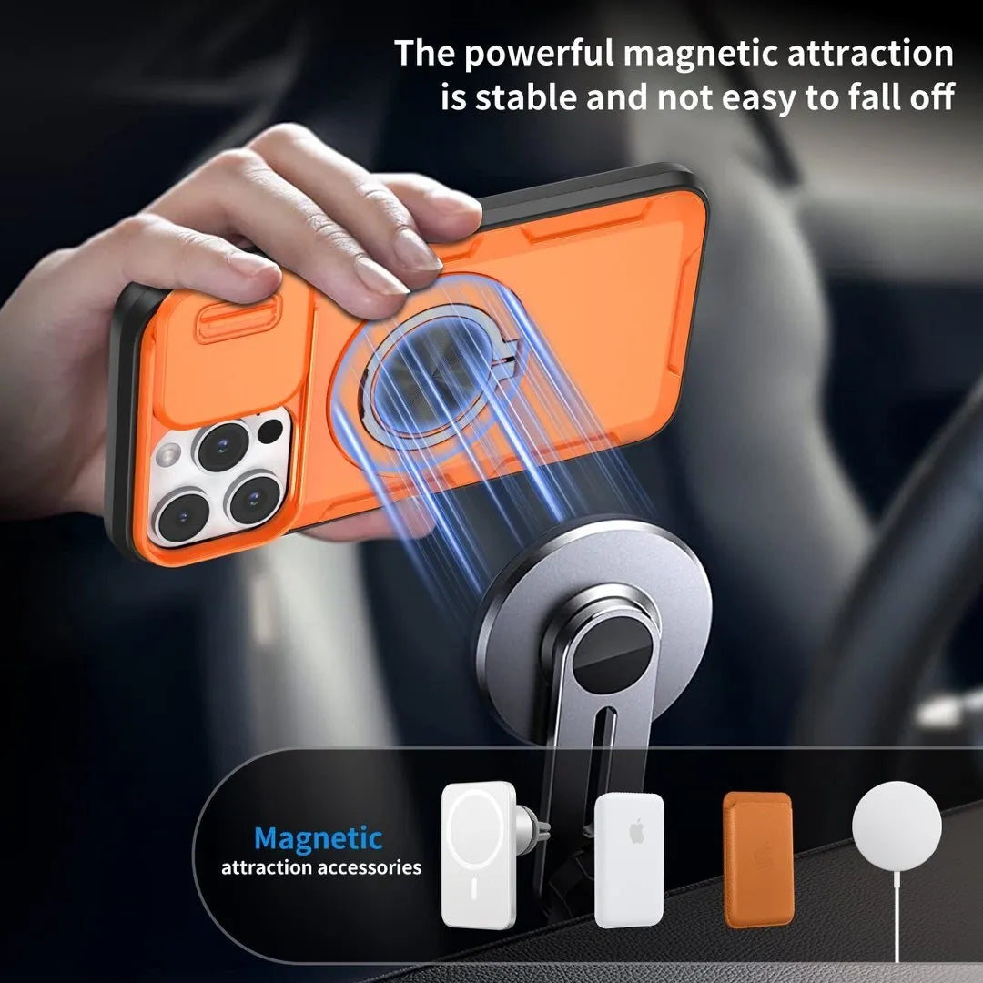 Red Warrior 2-in-1 Magnetic Sliding Lens Case orange for iPhone 15 Pro