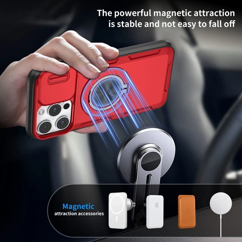 Red Warrior 2-in-1 Magnetic Sliding Lens Case Red for iPhone 14 Pro Max