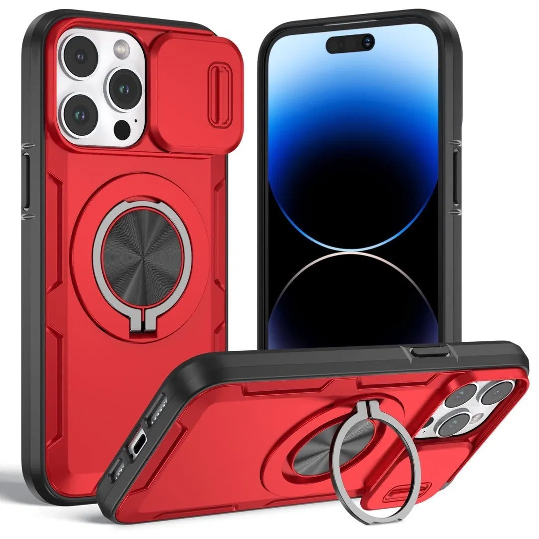 Red Warrior 2-in-1 Magnetic Sliding Lens Case Red for iPhone 15 Pro Max