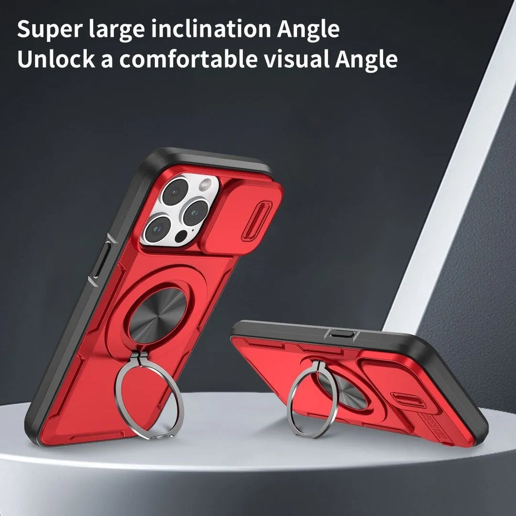 Red Warrior 2-in-1 Magnetic Sliding Lens Case Red for iPhone 15 Pro Max