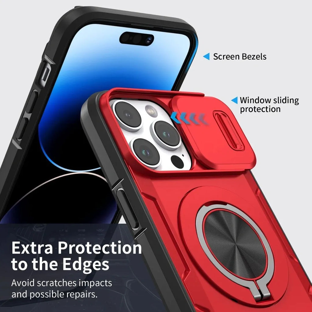 Red Warrior 2-in-1 Magnetic Sliding Lens Case Red for iPhone 15 Pro