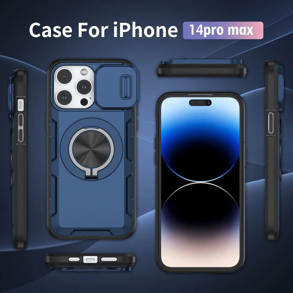 Red Warrior 2-in-1 Magnetic Sliding Lens Case blue for iPhone 14 Pro Max