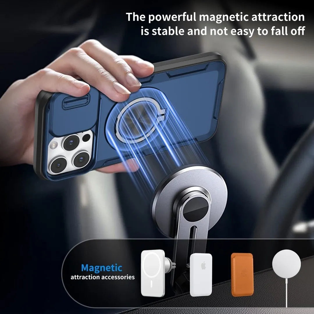 Red Warrior 2-in-1 Magnetic Sliding Lens Case blue for iPhone 15 Pro Max