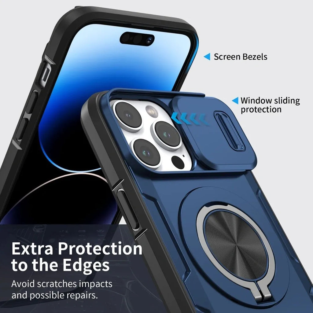 Red Warrior 2-in-1 Magnetic Sliding Lens Case blue for iPhone 15 Pro
