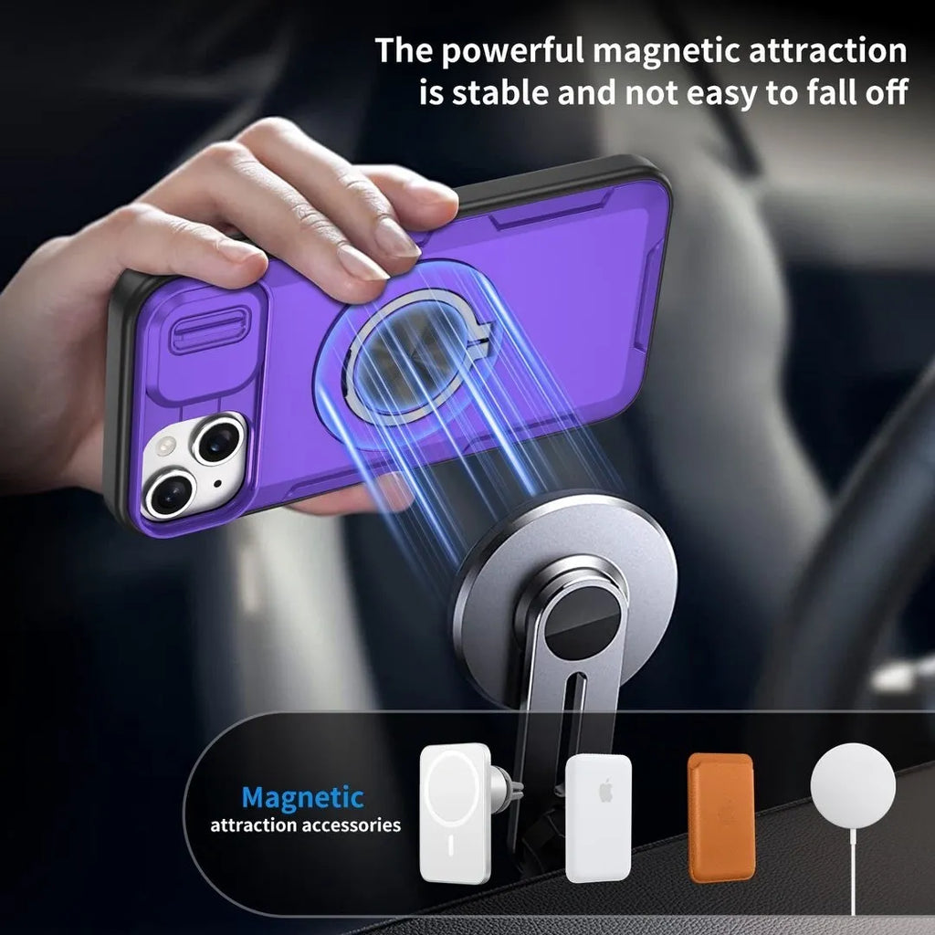 Red Warrior 2-in-1 Magnetic Sliding Lens Case Purple for iPhone 14 Plus