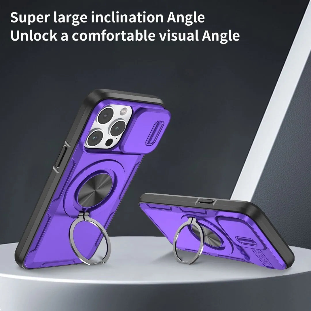 Red Warrior 2-in-1 Magnetic Sliding Lens Case Purple for iPhone 15 Pro